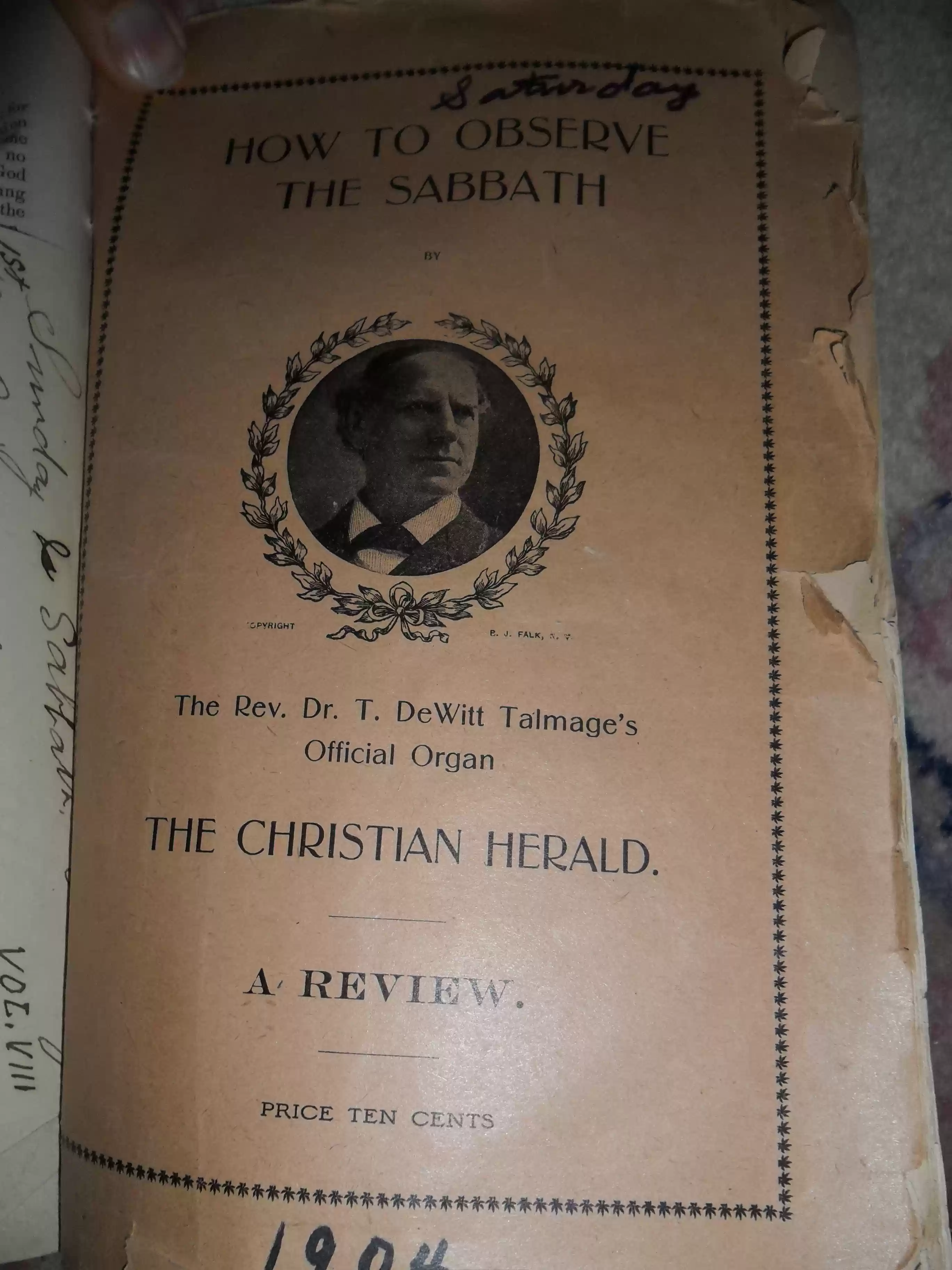 SAM_0520-Old book, How to Observe the Sabbath by Talmage. Written in 1904